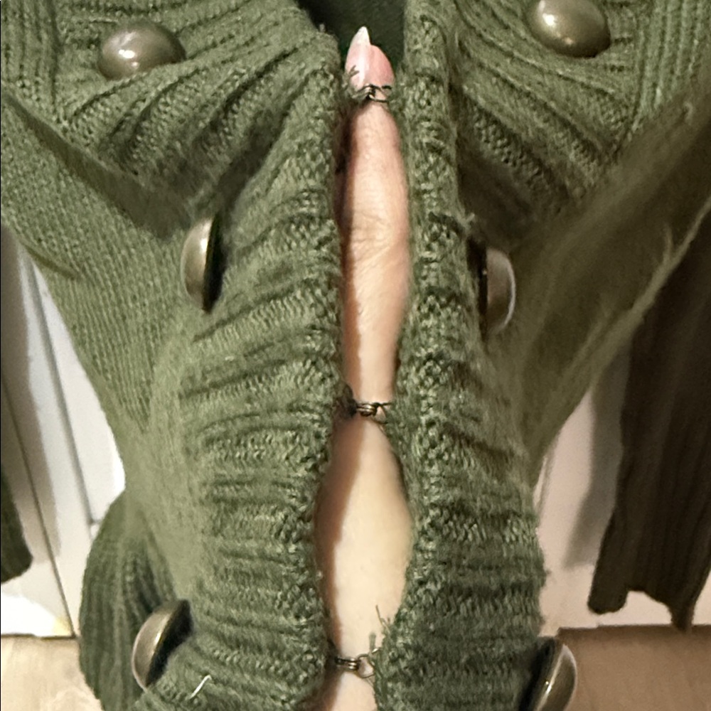 Olivia Moon Dark Olive Green Double-Breasted Peplum Cardigan - Picture 5 of 6